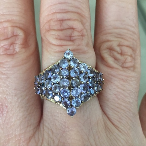 Tanzanite cluster gold plated sterling silver ring - Picture 9 of 13